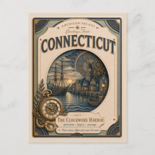 Cartão Postal Connecticut Vintage Paper Cut American Arcana