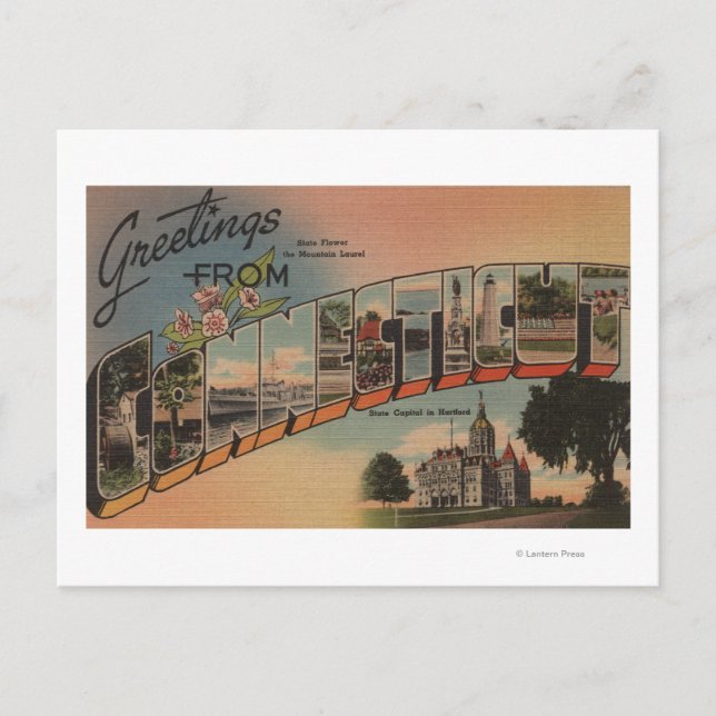Cartão Postal ConnecticutCenas de Letras GrandesConnecticut (Frente)