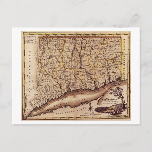Cartão Postal ConnecticutPanorâmica MapConnecticut 2 (Frente)