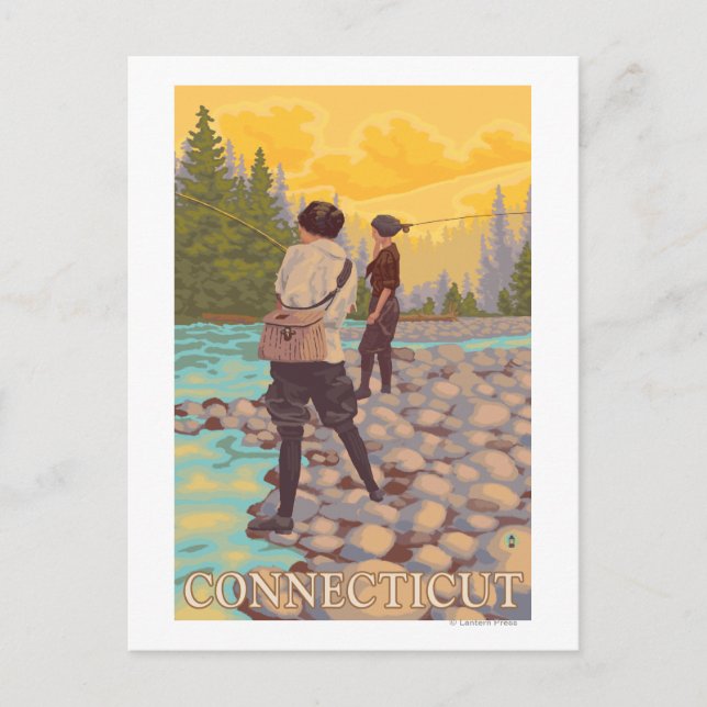 Cartão Postal ConnecticutWomen Voa Cena de Pesca (Frente)