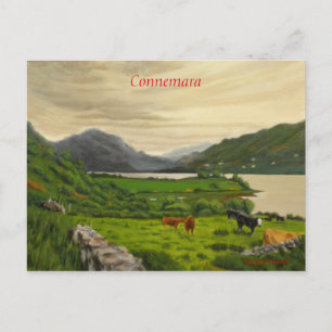 Cartão Postal Connemara Ireland Scenical Cattle Fazenda com Cava