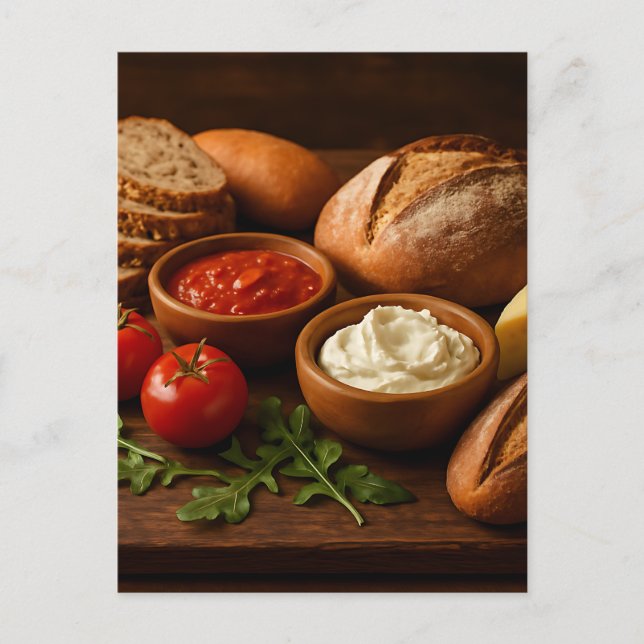 Cartão Postal Conselho de madeira russa com queijo de pães artes (Frente)