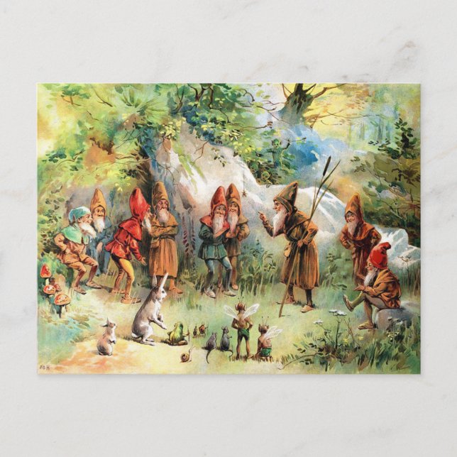 Cartão Postal Conselho Vintage dos Gnomos (Frente)
