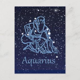 Cartão Postal Constelação de Aquário e Signo do Zodíaco com Estr