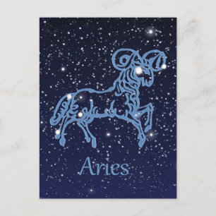 Cartão Postal Constelação de Áries e Signo do Zodíaco com Estrel