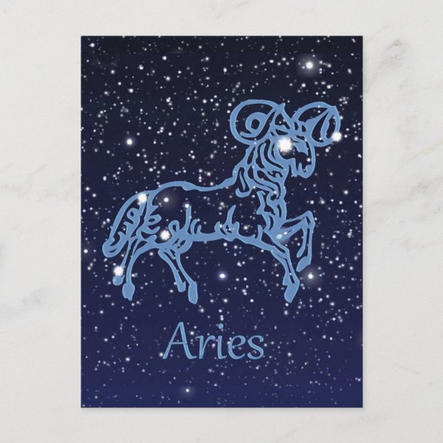 Cartão Postal Constelação de Aries e Sinal de Zodíaco com Estrel (Frente)