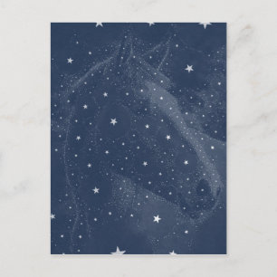 Cartão Postal Constelação de Cavalo Brilhante Estrelas Azul Meia
