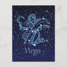 Cartão Postal Constelação de Virgem e Sinal Zodiac com Estrelas
