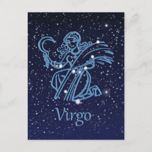 Cartão Postal Constelação de Virgem e Sinal Zodiac com Estrelas