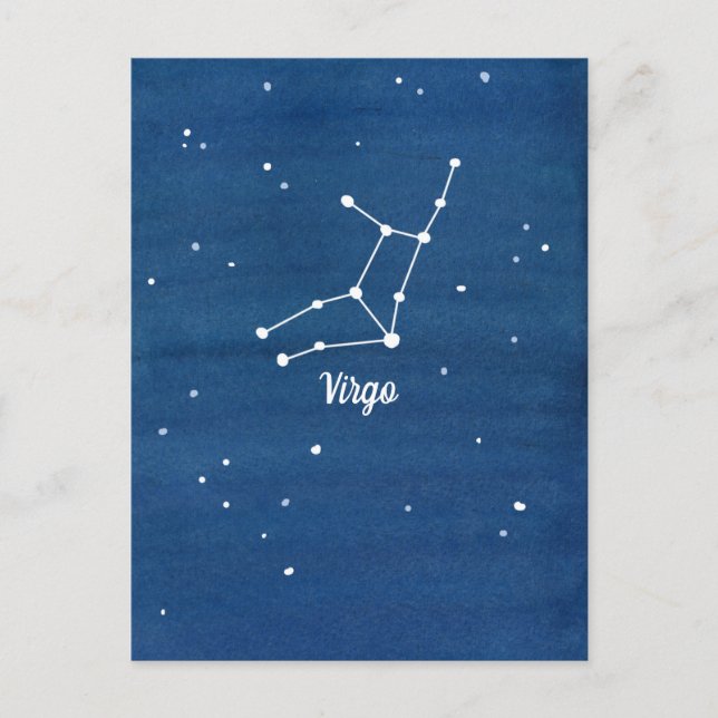 Cartão Postal Constelação de Virgem Estrelas Indigo Azul (Frente)