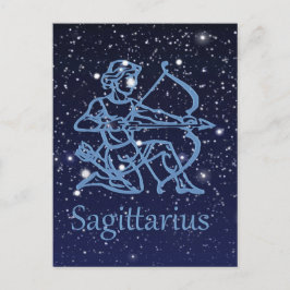 Cartão Postal Constelação Sagitário e Sinal Zodiac com Estrelas