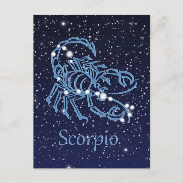 Cartão Postal Constelação Scorpio e Sinal Zodíaco com Estrelas (Frente)