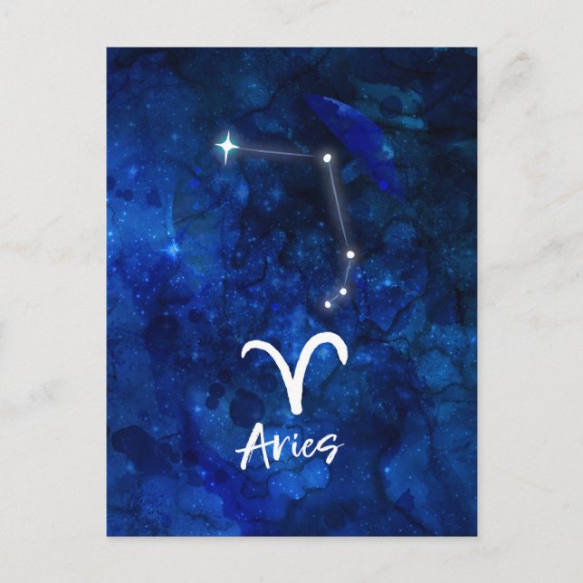 Cartão Postal Constelação Zodiacal de Áries Galáxia Azul Celeste (Frente)