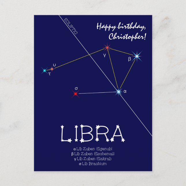 Cartão Postal Constelação Zodiacal Libra (Frente)