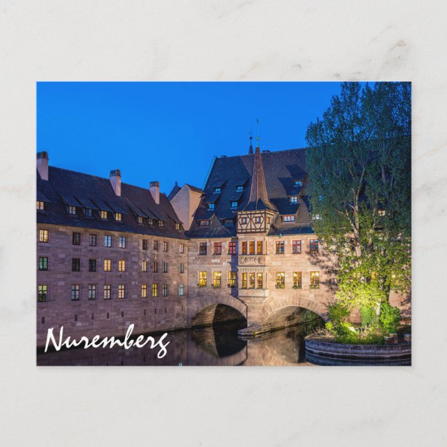 Cartão Postal Construção à noite em Nuremberg, Alemanha (Frente)