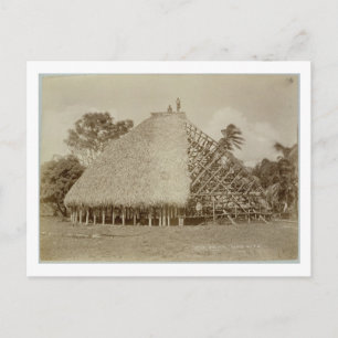 Cartão Postal Construção de Casa em Samoa, c.1875 (foto sépia)