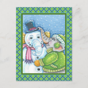 CARTÃO POSTAL CONSTRUÇÃO ELEFANTE DE NATAL CHRISTMAS PACHYDERM