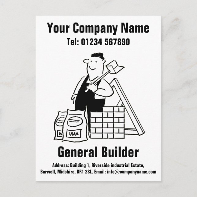Cartão Postal Construtor Geral Cartoon para Personalizar (Frente)