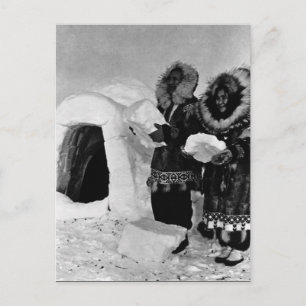 Cartão Postal Construtores de iglu do Alasca EUA Vintage
