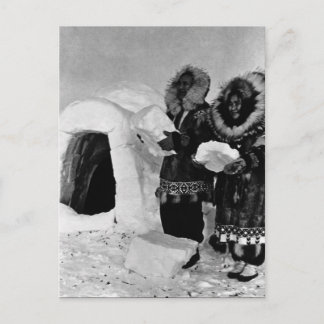 Cartão Postal Construtores de iglu do Alasca EUA Vintage