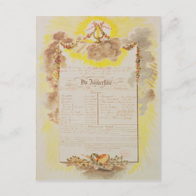 Cartão Postal Conta de jogo para "A Flauta Mágica" (Frente)