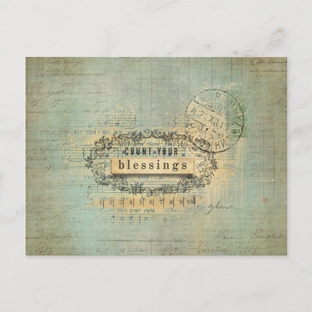 Cartão Postal Conte seu Palavra-Colagem de Bênção (Frente)