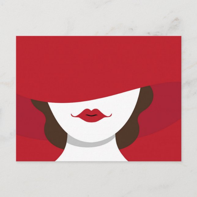 Cartão Postal Contemporary Lady in Red Hat Postcard (Frente)