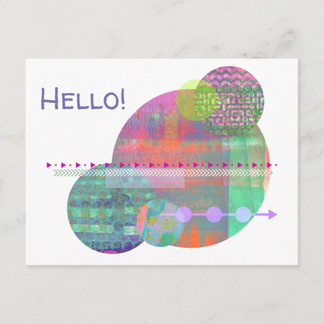 Cartão Postal Contemporary Pastel Geometric Circles Hello (Frente)
