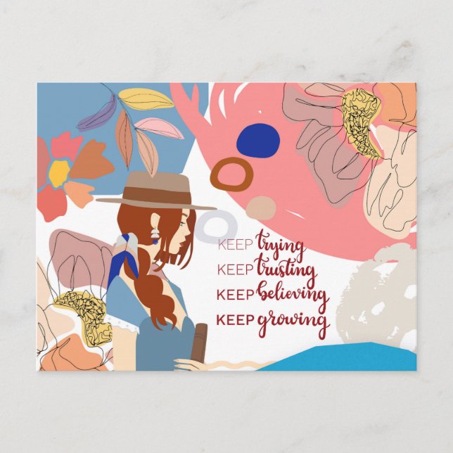 Cartão Postal Continuar Confiando Acreditando na Crescente Arte  (Frente)