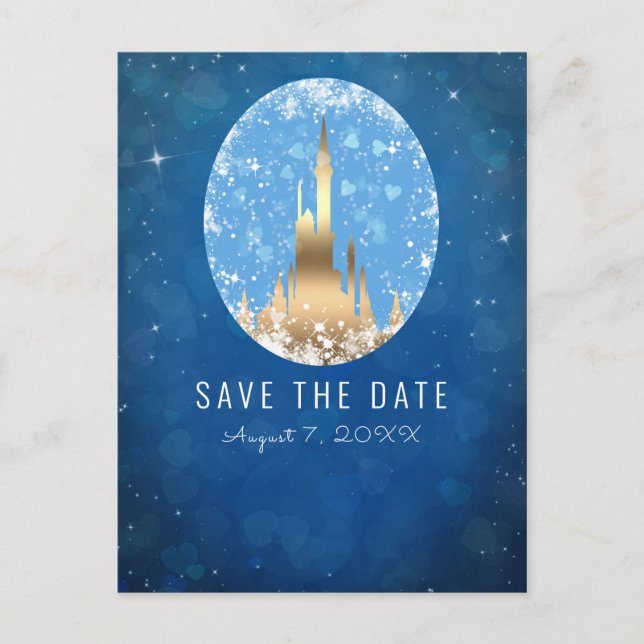 Cartão Postal Conto de Fadas Castelo Princesa Brilho Azul Dourad (Frente)