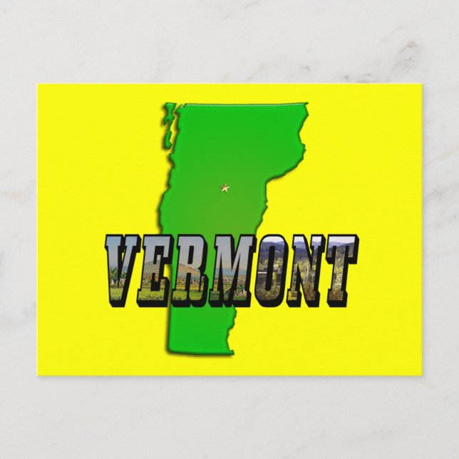 Cartão Postal Contorno do Mapa Vermont e Texto da Imagem (Frente)