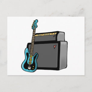 Cartão Postal contrabaixo de guitarra elétrica e amplificador