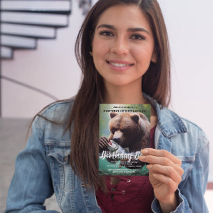 Cartão Postal Convidado de Aniversário para Captura de Urso Maje