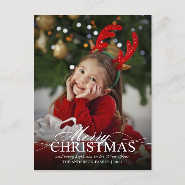 Cartão Postal Convidado para Férias Elegantes de Natal Feliz (Frente)