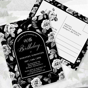 Cartão-postal Convite à 90 Floral Branco Preto Ani