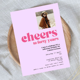 Cartão Postal Convite, Retro Roxo e Rosa, aniversário de 40 anos