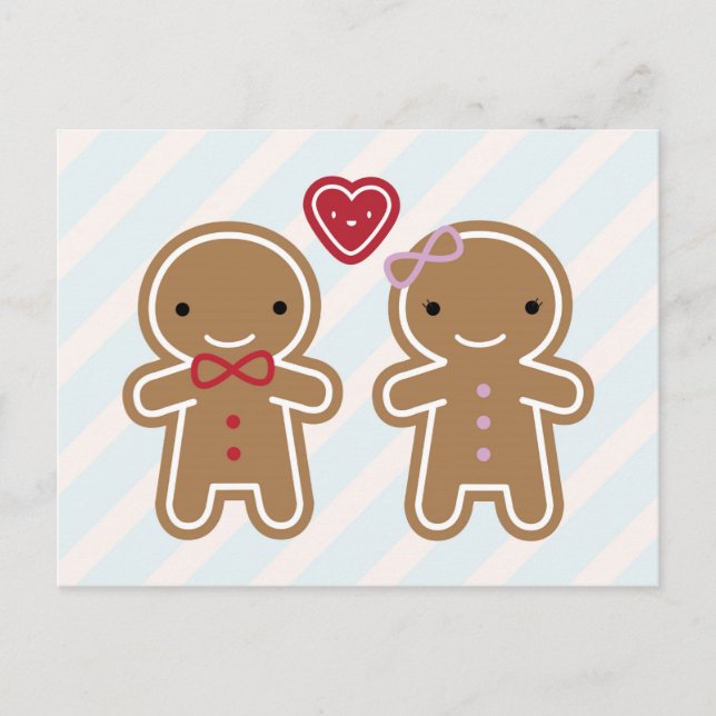 Cartão Postal Cookie Cute Kawaii Gingerbird Casal (Frente)