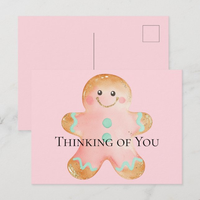 Cartão Postal Cookie, Dourado, pinta rosa, pensando em você (Frente/Verso)