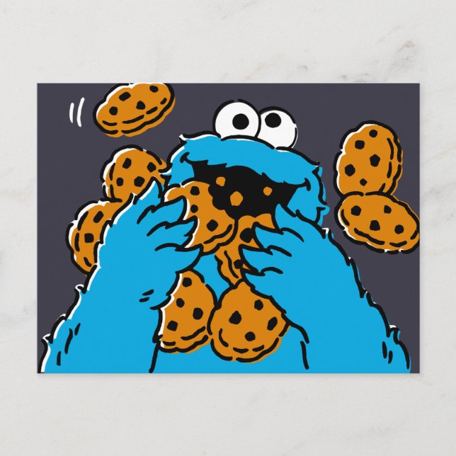 Cartão Postal Cookie Monster Eating All the Cookies (Frente)