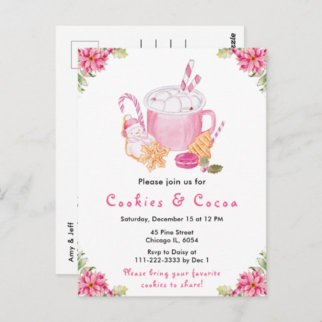 Cartão Postal Cookies de Natal e Cacau a Rosa (Frente/Verso)