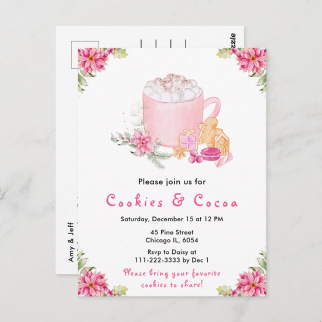 Cartão Postal Cookies de Natal e Cacau a Rosa (Frente/Verso)