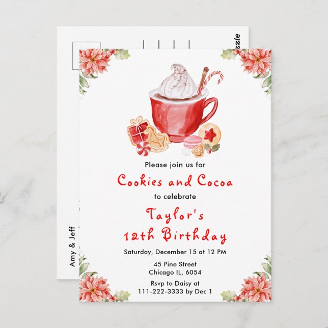 Cartão Postal Cookies de Natal e Festa de aniversário de cacau V (Frente/Verso)