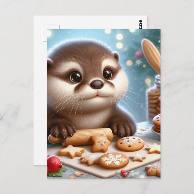 Cartão Postal Cookies de Natal Otter Baking (Frente/Verso)