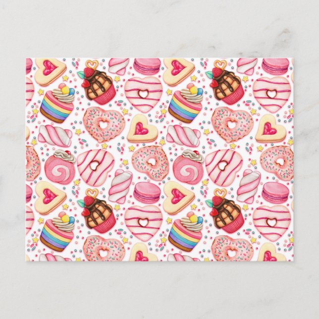 Cartão Postal Cookies e Cupcakes do dia de os namorados (Frente)