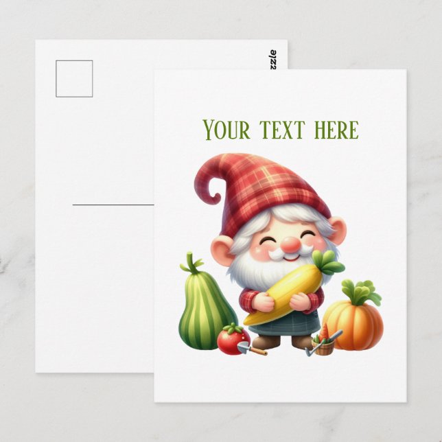 Cartão Postal Cool gnome mixed vegetables  farmer customizable (Frente/Verso)