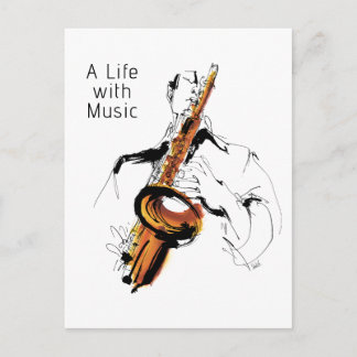 Cartão Postal Cool Retro Man Playing Alto Saxophone - Jazz