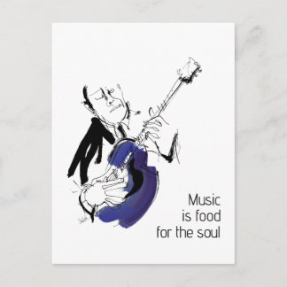 Cartão Postal Cool Retro Man Playing Guitar - Jazz Music Art