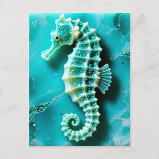 Cartão Postal Cool Turquoise Seahorse