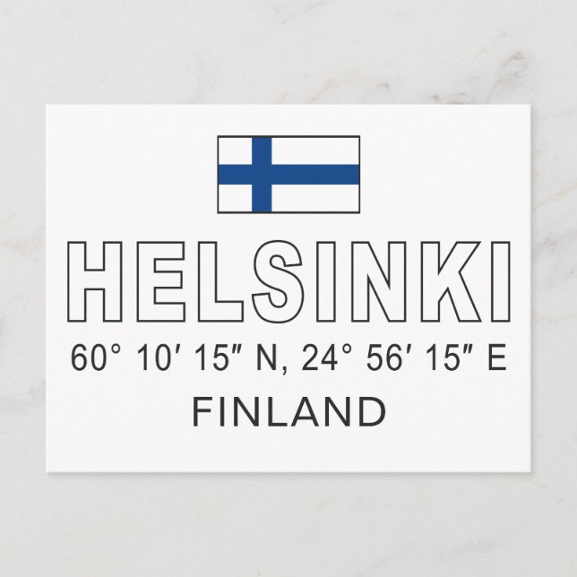 Cartão Postal Coordenadas de Helsinque (Frente)