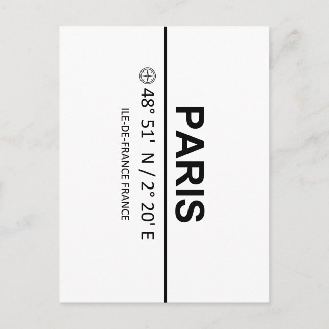 Cartão Postal Coordenadas de Paris — Coordenadas de Paris (Frente)